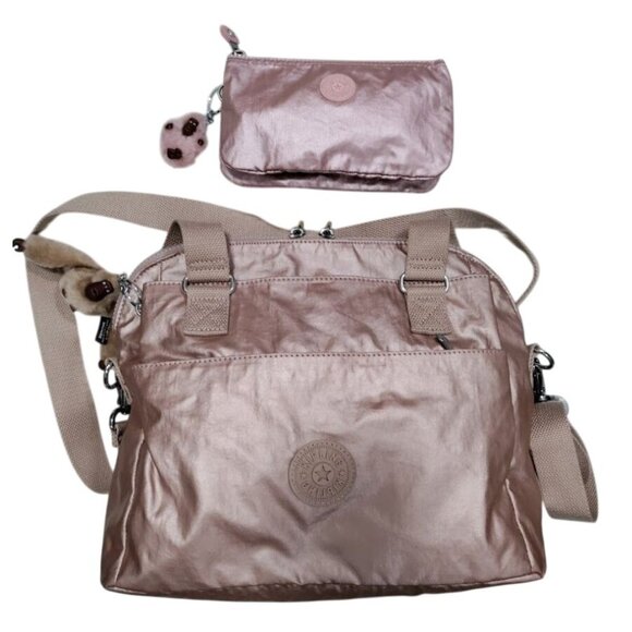 Kipling Metallic Rose Gold Brandee Crossbody And Small Pink Abby Pouch Set - Picture 2 of 14